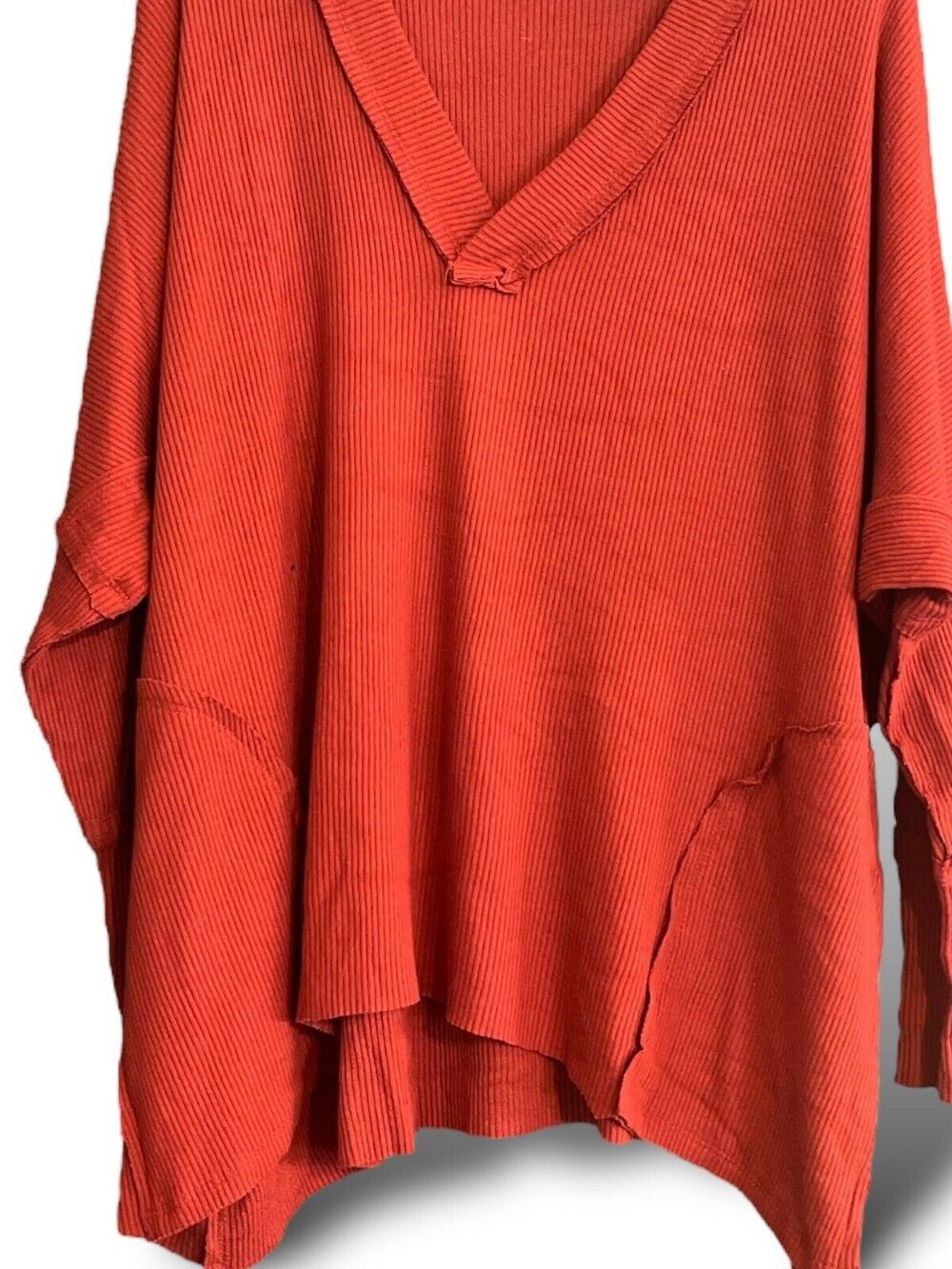 Michael Lauren Orange Cedric Oversized V-Neck Pullover Raw Edges Rib Top XS/S
